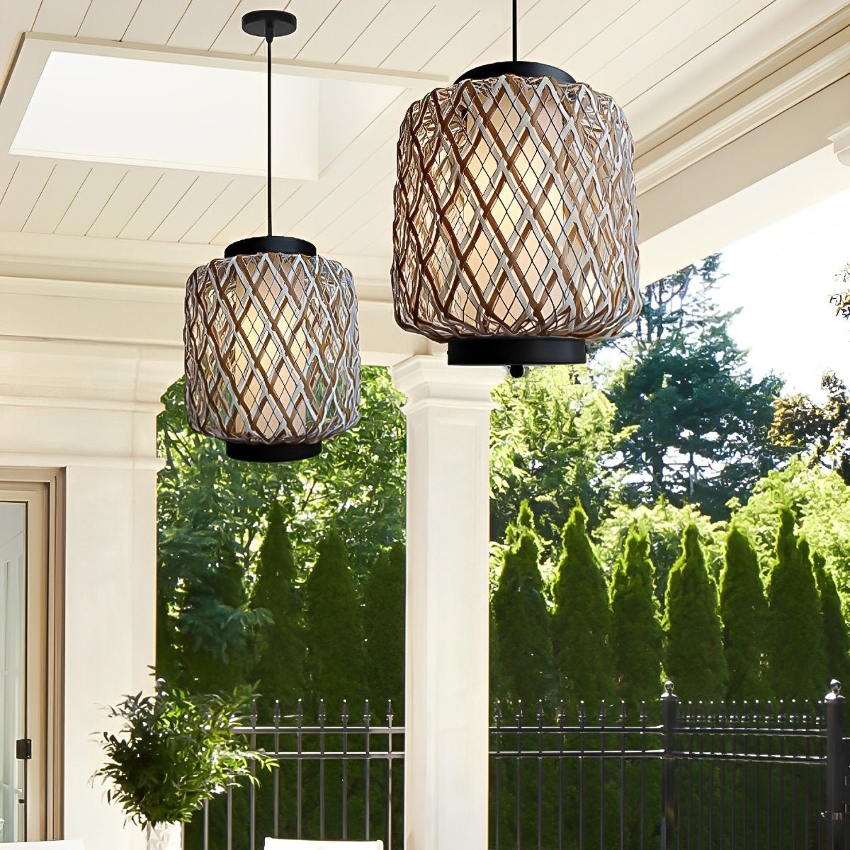 Outdoor Waterproof Rattan Hanging Lanterns Pendant Lights