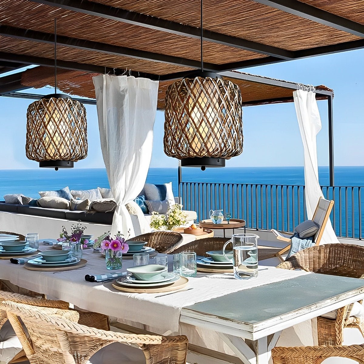 Outdoor Waterproof Rattan Hanging Lanterns Pendant Lights