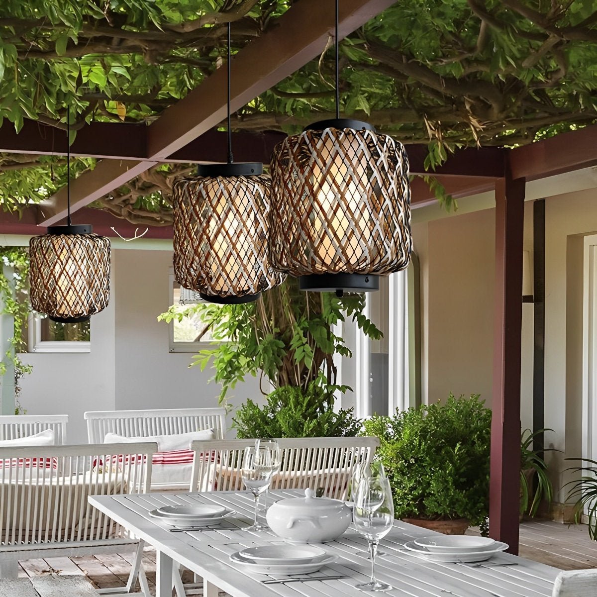 Outdoor Waterproof Rattan Hanging Lanterns Pendant Lights