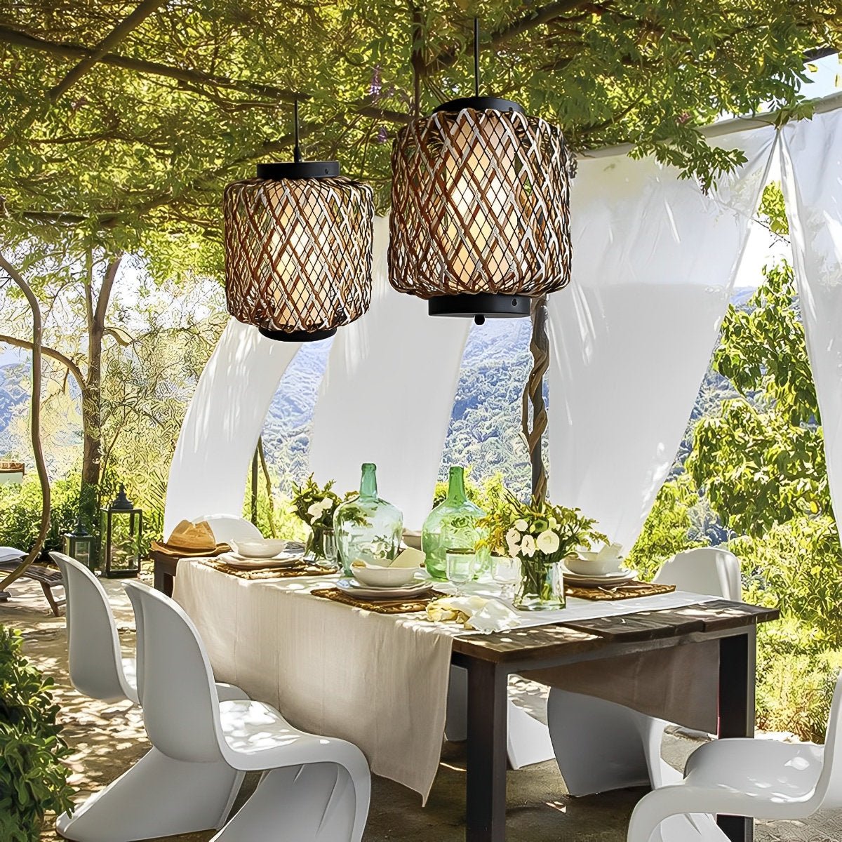 Outdoor Waterproof Rattan Hanging Lanterns Pendant Lights