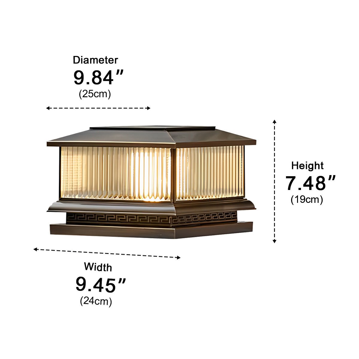 Waterproof Vintage Copper Tower Striped Glass LED Outdoor Post Lights