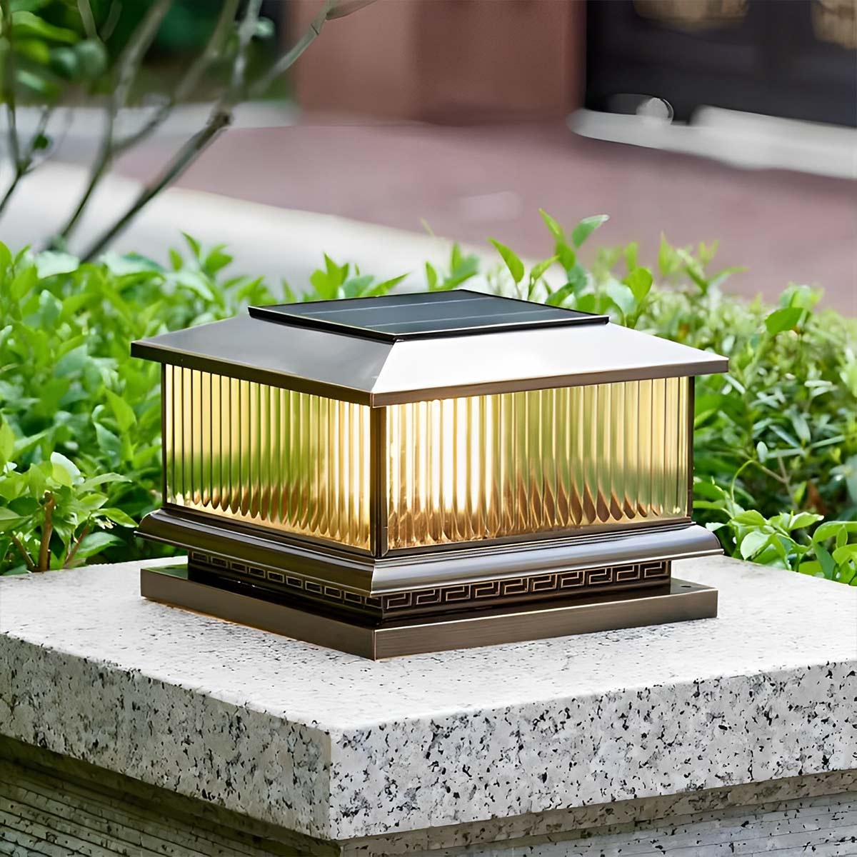 Waterproof Vintage Copper Tower Striped Glass LED Outdoor Post Lights